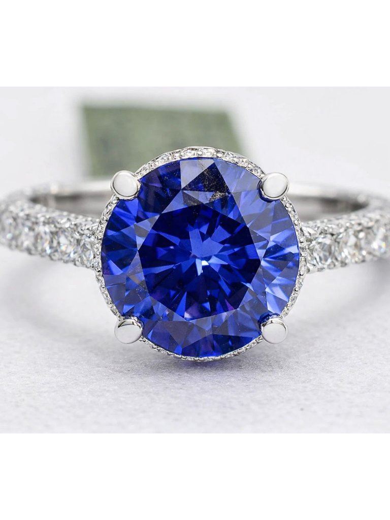 Created 4.20 Ct Tanzanite & W/Sapphire Ring Solid .925 Sterling Silver